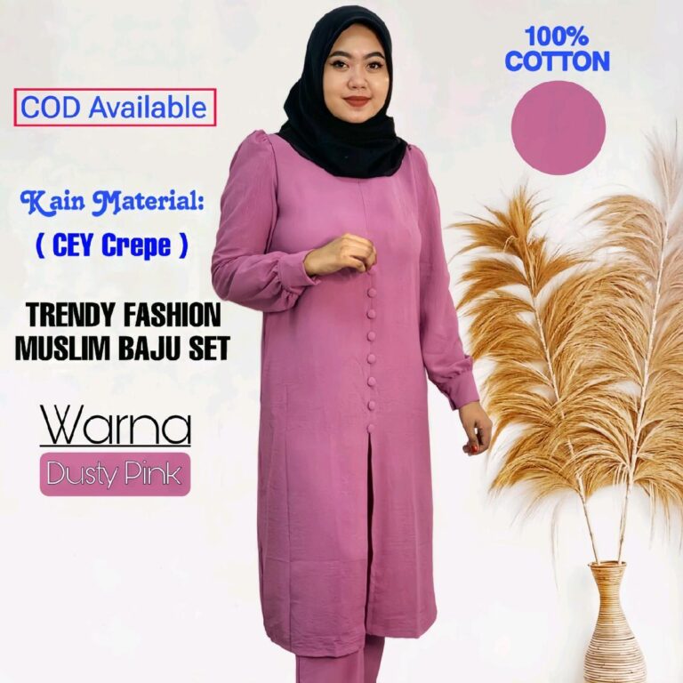 BAJU KURUNG Ironless Suit Set Blouse Fatin Trendy Fashion Material CEY Women Clothing Suit Set Werda Dusty Pink Wanita